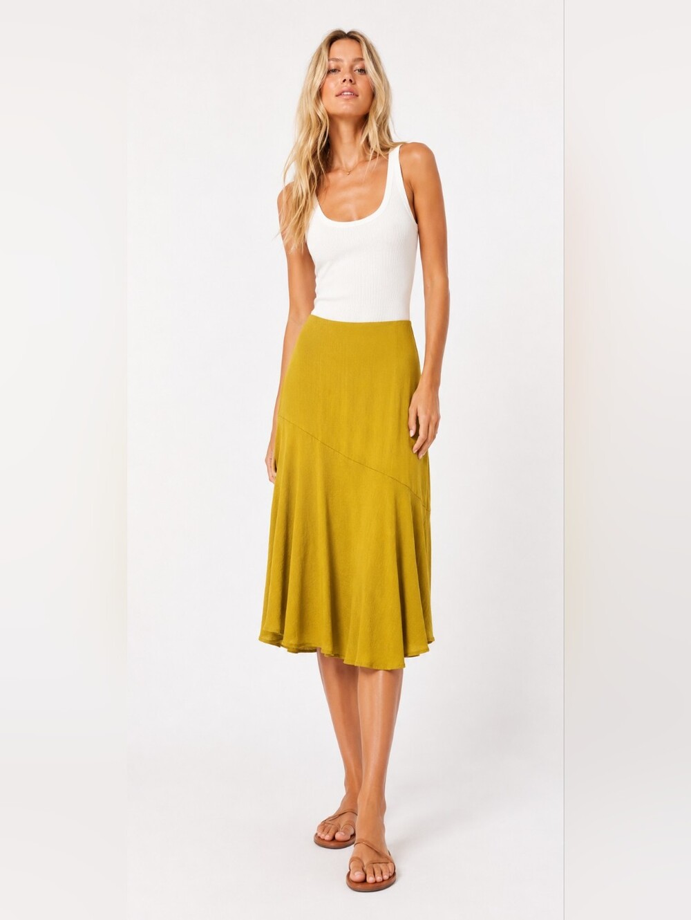 American Eagle Outfitters Size S Mustard A-Line Knee Length Satin Skirt